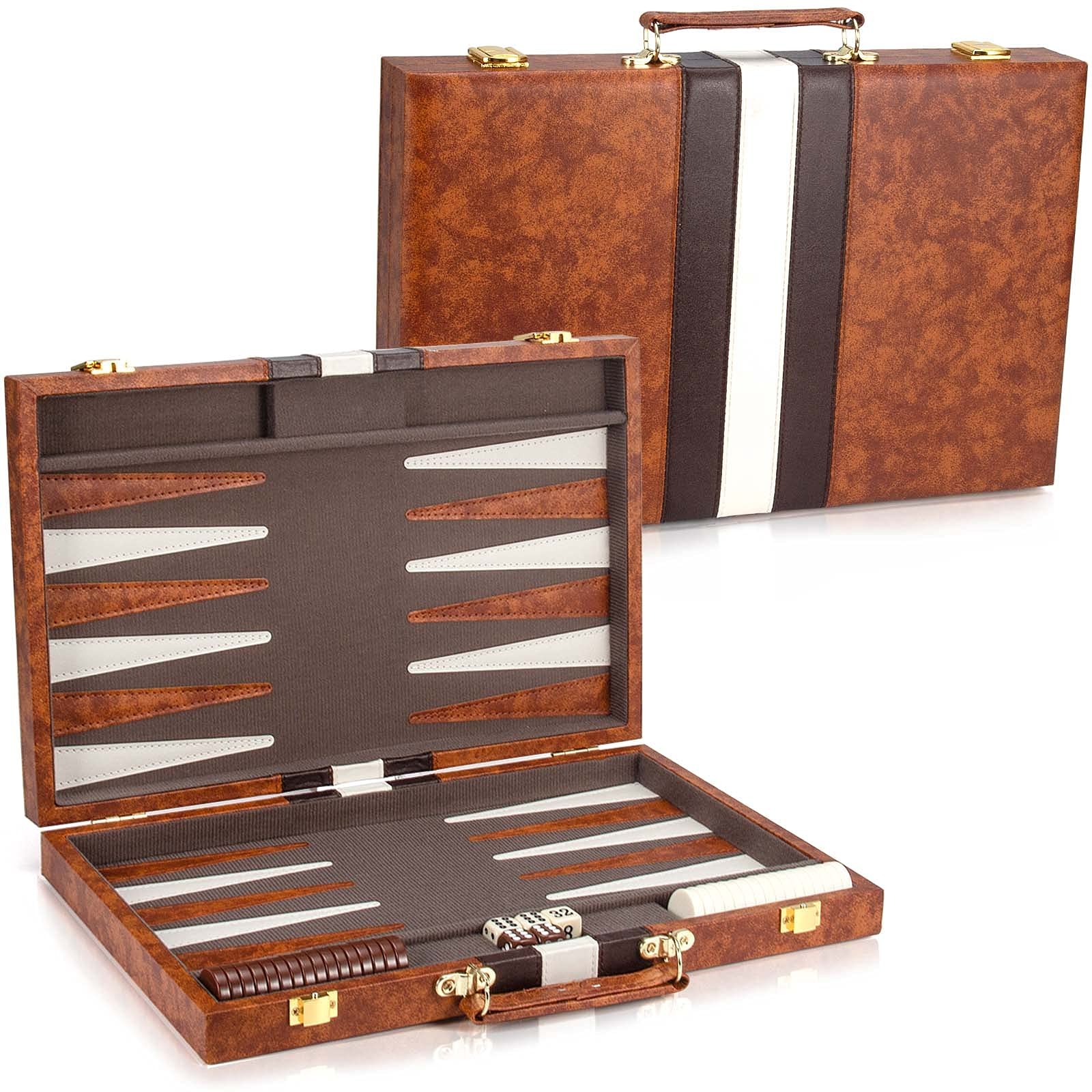 AMEROUS Backgammon Set, 15 Inches Classic Board Game with Medium, Brown