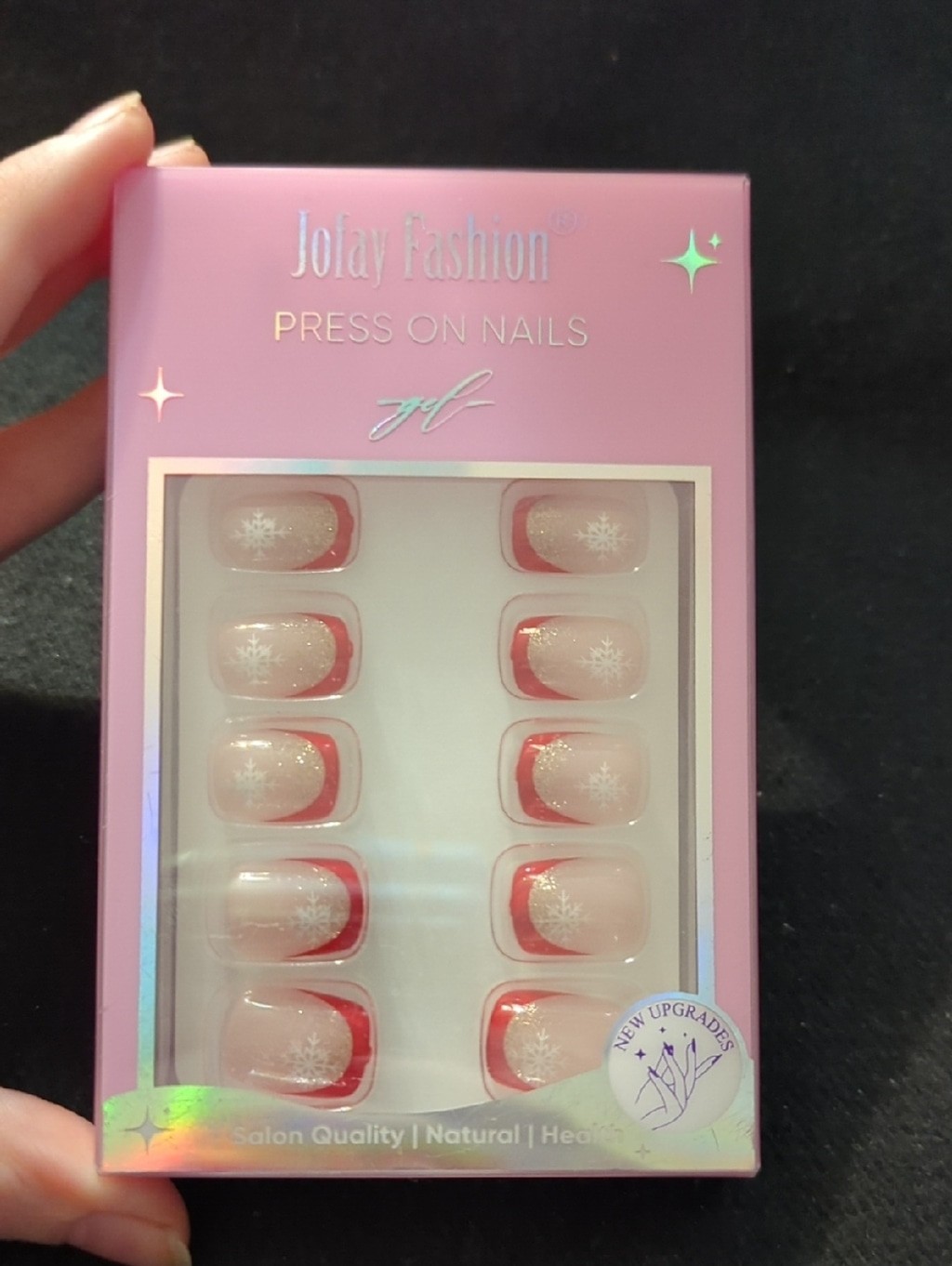 Jofay Fashion Nude With White Snowflake Glitter And Red Tips – Press-On Nails(3)