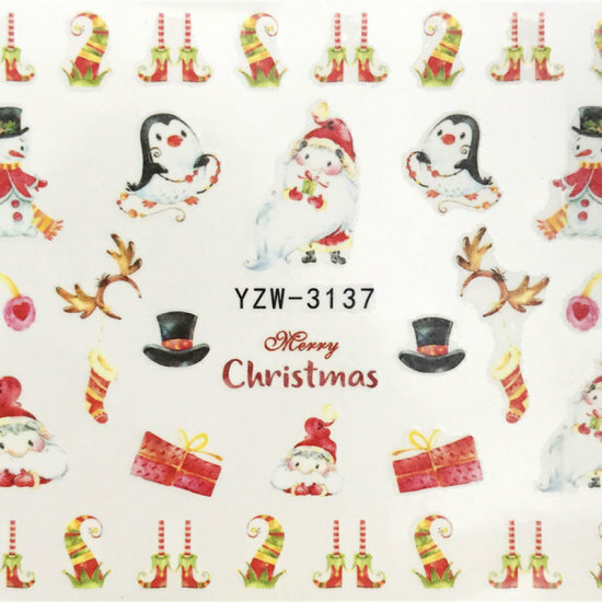 Multicolor Christmas Santa Claus Penguin PVC Nail Art Stickers #868-3137