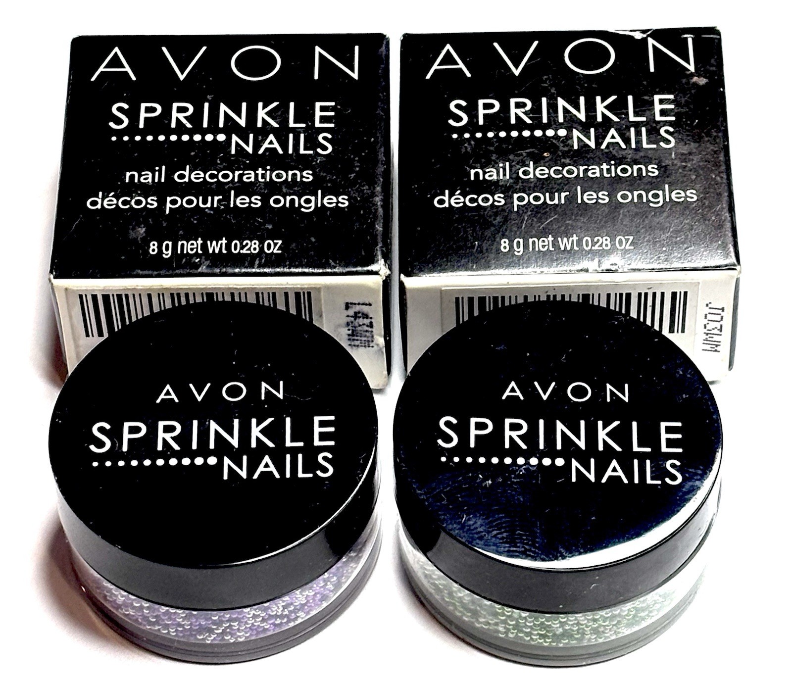 2 LOT – Avon Sprinkle Nails Decorations PURPLE & GREEN Confetti 3D Nail Art NEW!