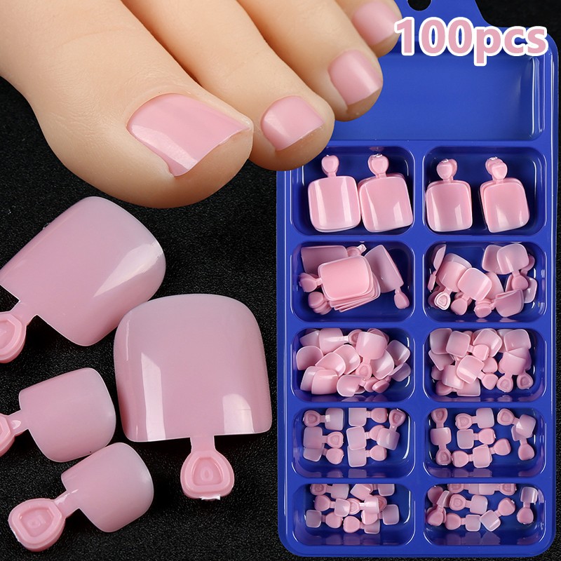 100pcs Fake Toenail Press On Toe Foot Full Cover Nails Art Tips Fast Wearable