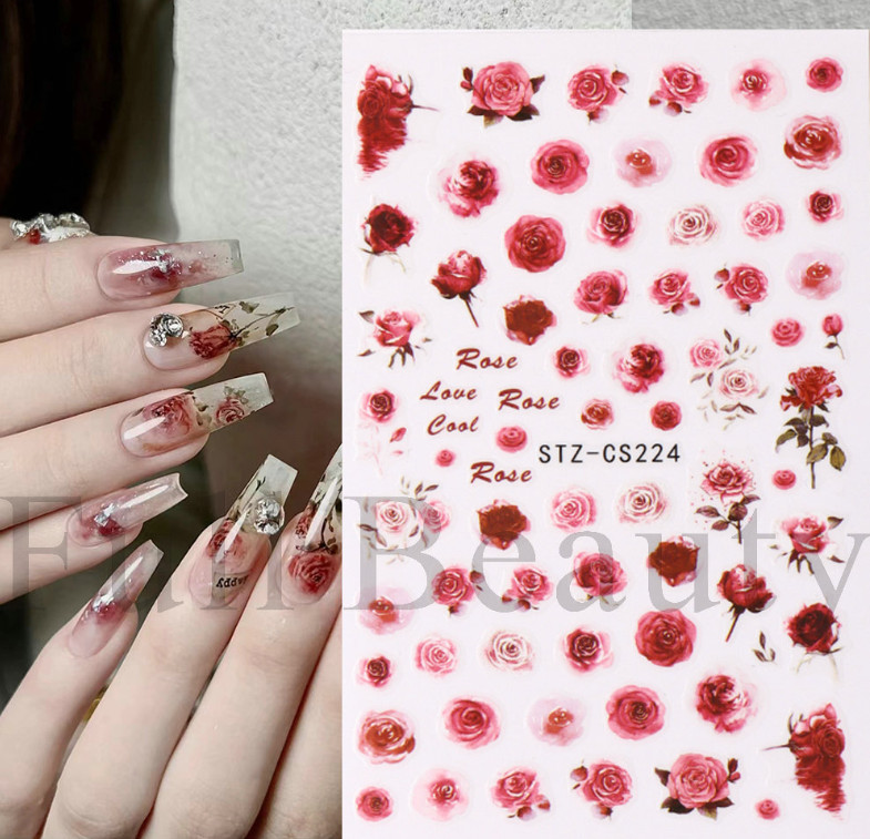 Nail Art Rose Flower Butterfly Hello Kitty Bow Decal Self Adhesive stickers NS50
