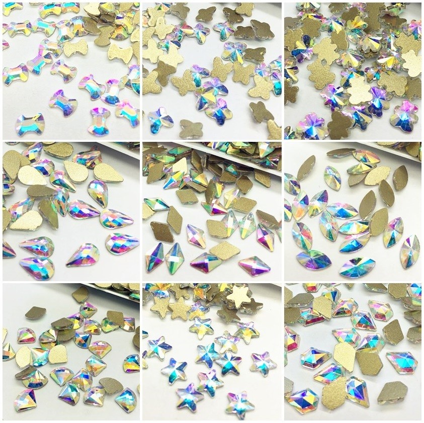 Top Multi-Shape Czech Crystal AB Flatback Nail Art Rhinestone 3D Tips Decoration