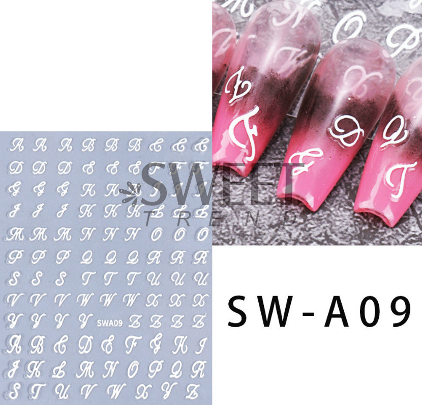 Nail Art 3D Decal Stickers Latin Roman English Alphabet Letters Uppercase NH23
