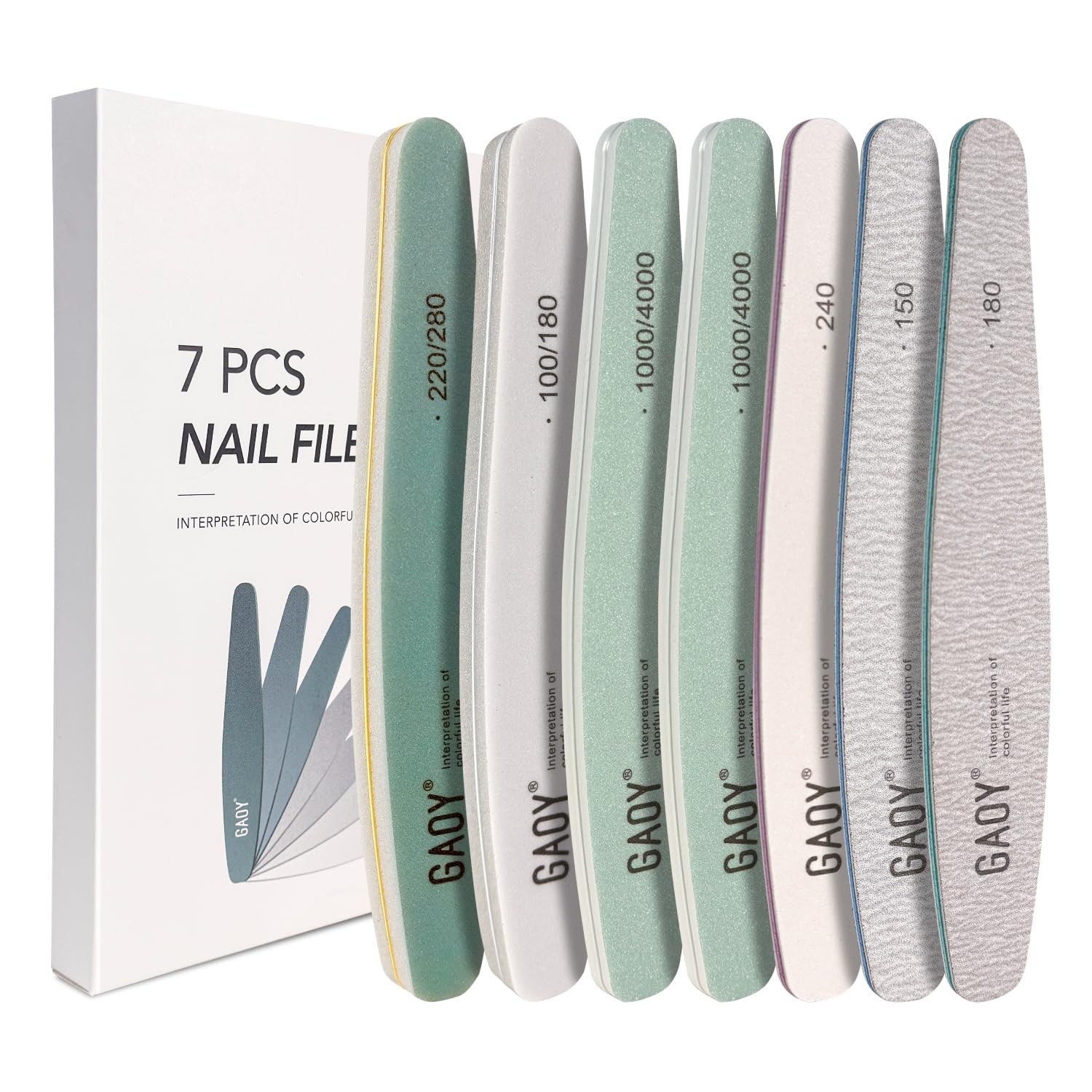GAOY Nail Files and Buffers, 7 Pcs Nail File Set with Shiner, Emery Boards fo…