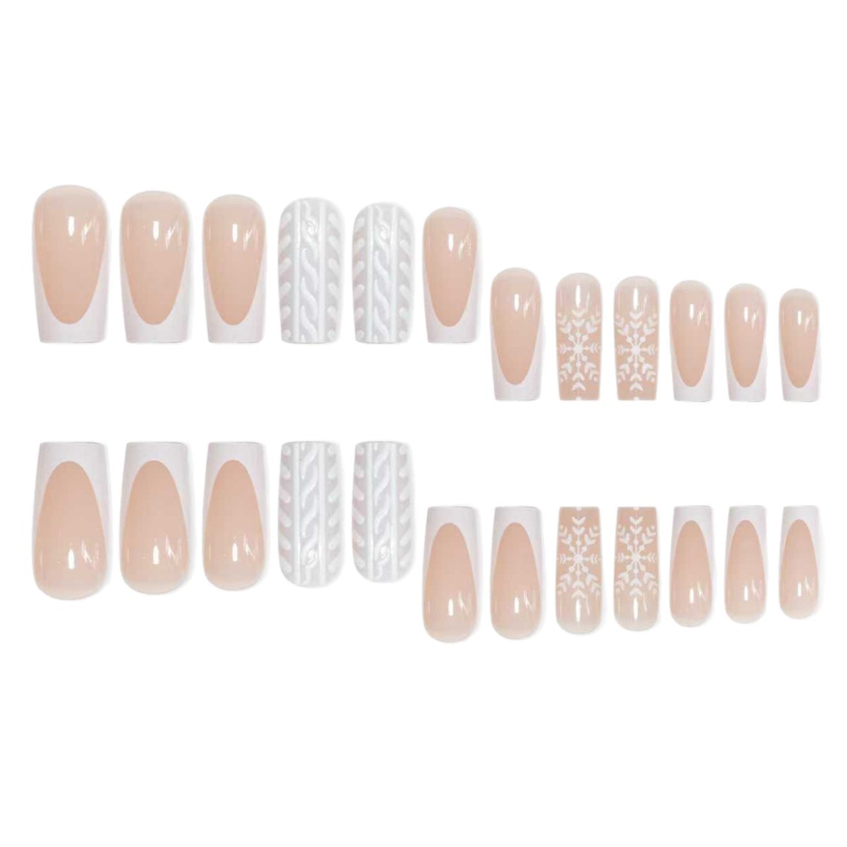 Christmas White Snowflake Medium Square Press On Nails