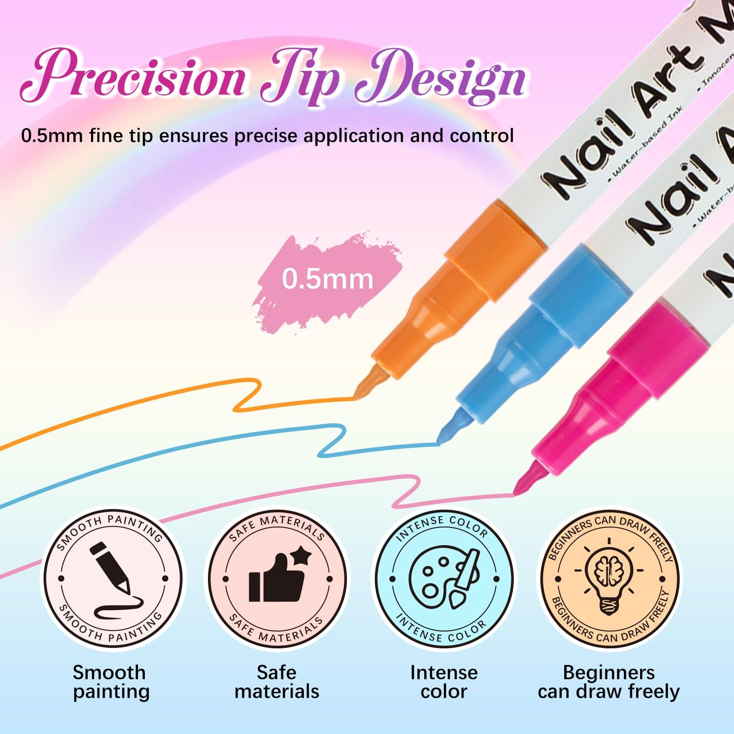 RFENLY 24 Colors Nail Art Pens Set, 3D 0.5MM Polish Pens, DIY 02#