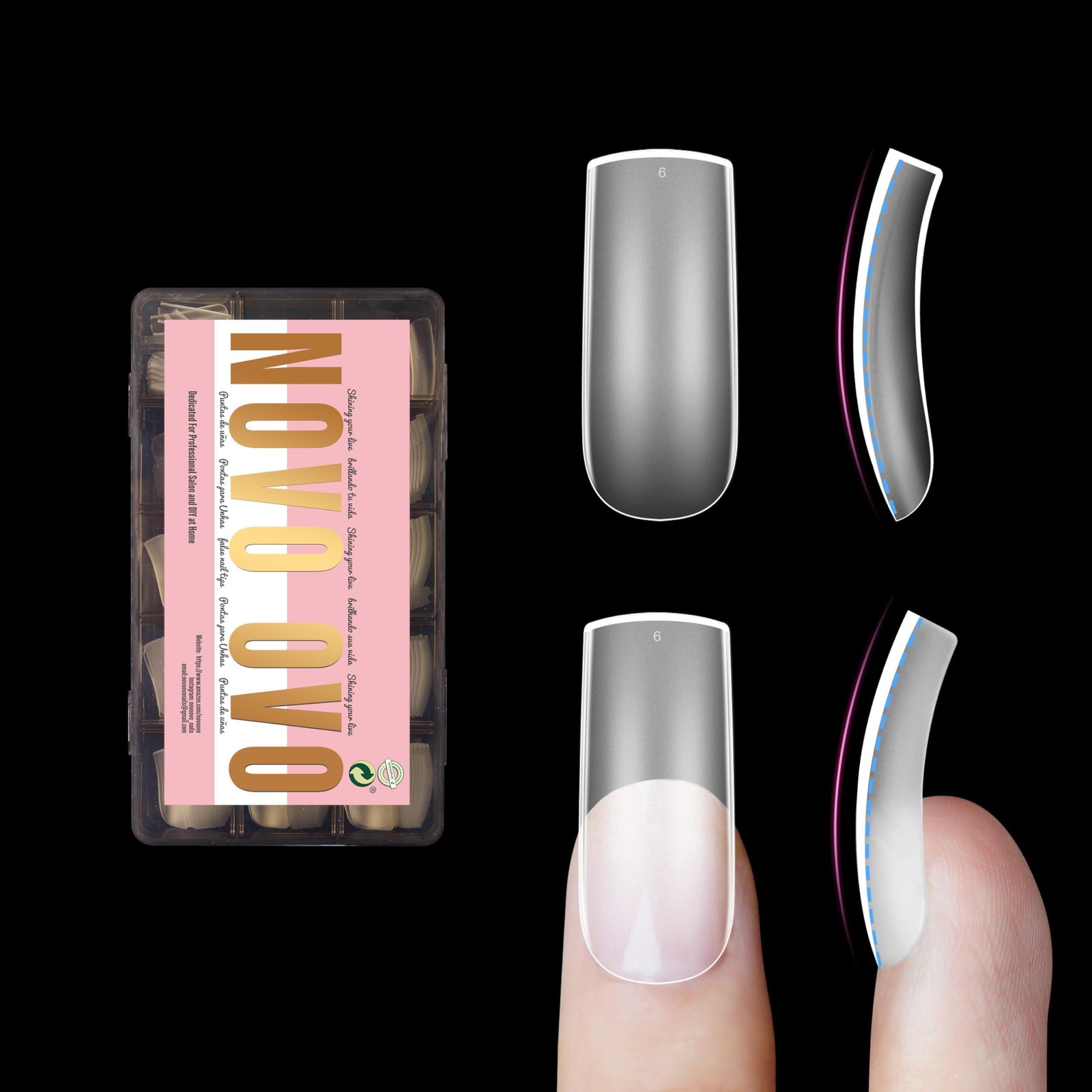NOVO OVO Halloween Medium Slightly Curved Nail Tips M, Square