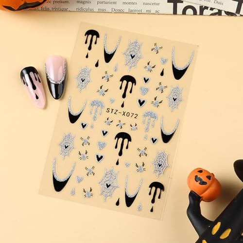 6 Sheets Halloween Nail Art Stickers 3D Self Adhesive Cute Nail Style 3