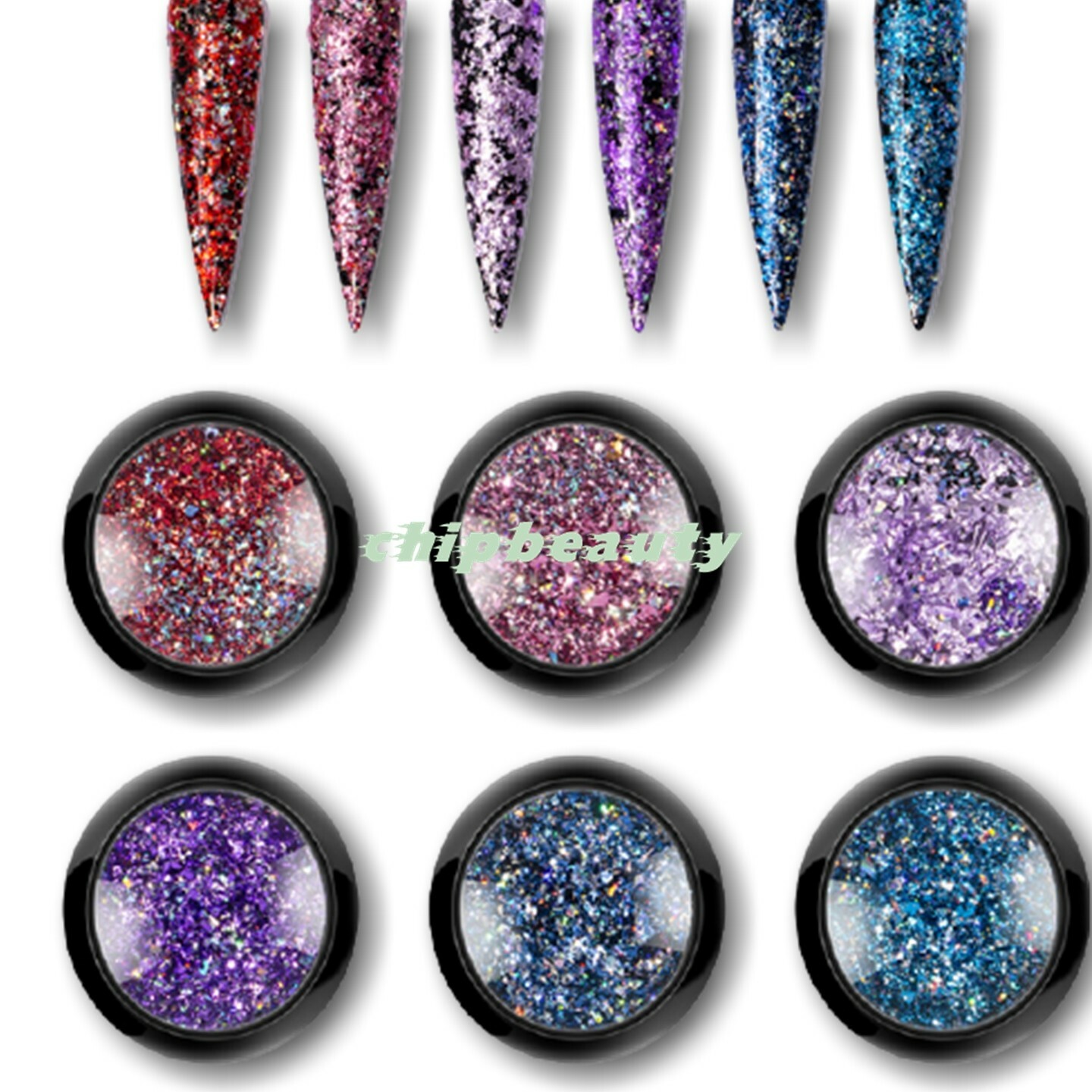 6 Colors Nail Chunky Glitter Shimmer Laser Nail Art Design
