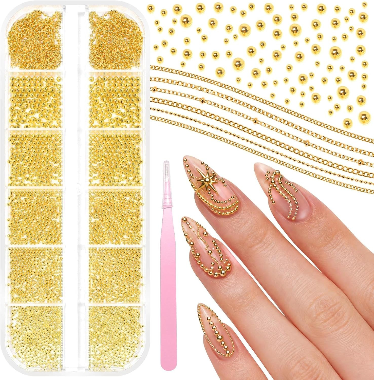 Silver Caviar Nail Beads 0.8-2Mm, Nail Chains & Metal Beads Acrylic Nails