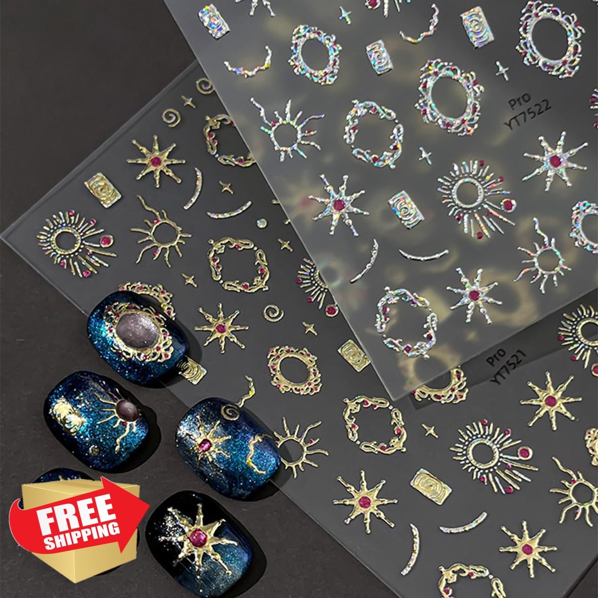 BMKKOT Metal Star Nail Art Stickers 2Pcs