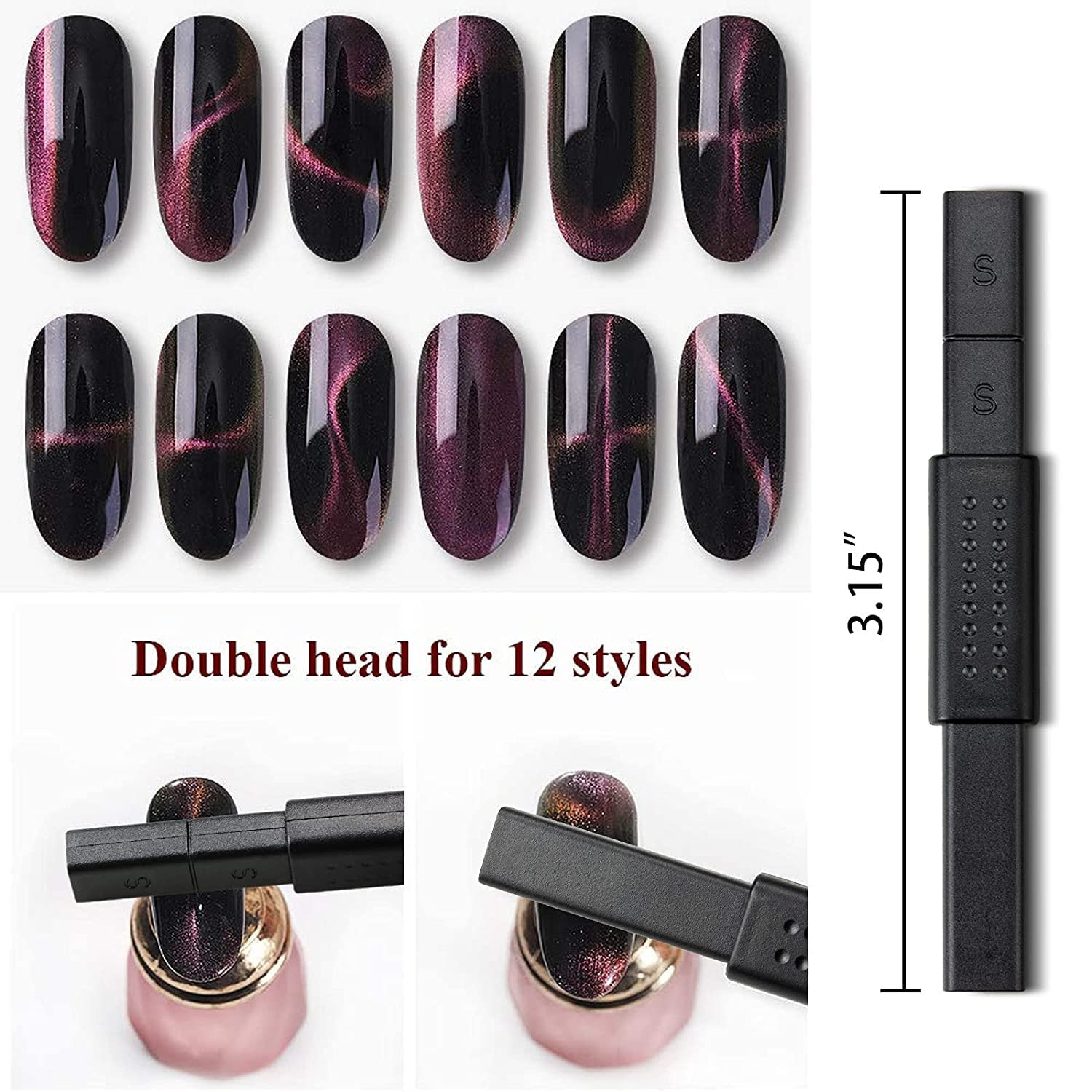 3Pcs Cat Eye Magnet for Nails Gel Nail Polish Magnet Wand Nail Art Magnetic Nail