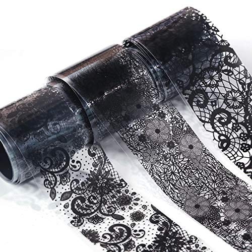 10 Rolls Retro Holographic Nail Foil Transfer Stickers Black Lace Laser Foils