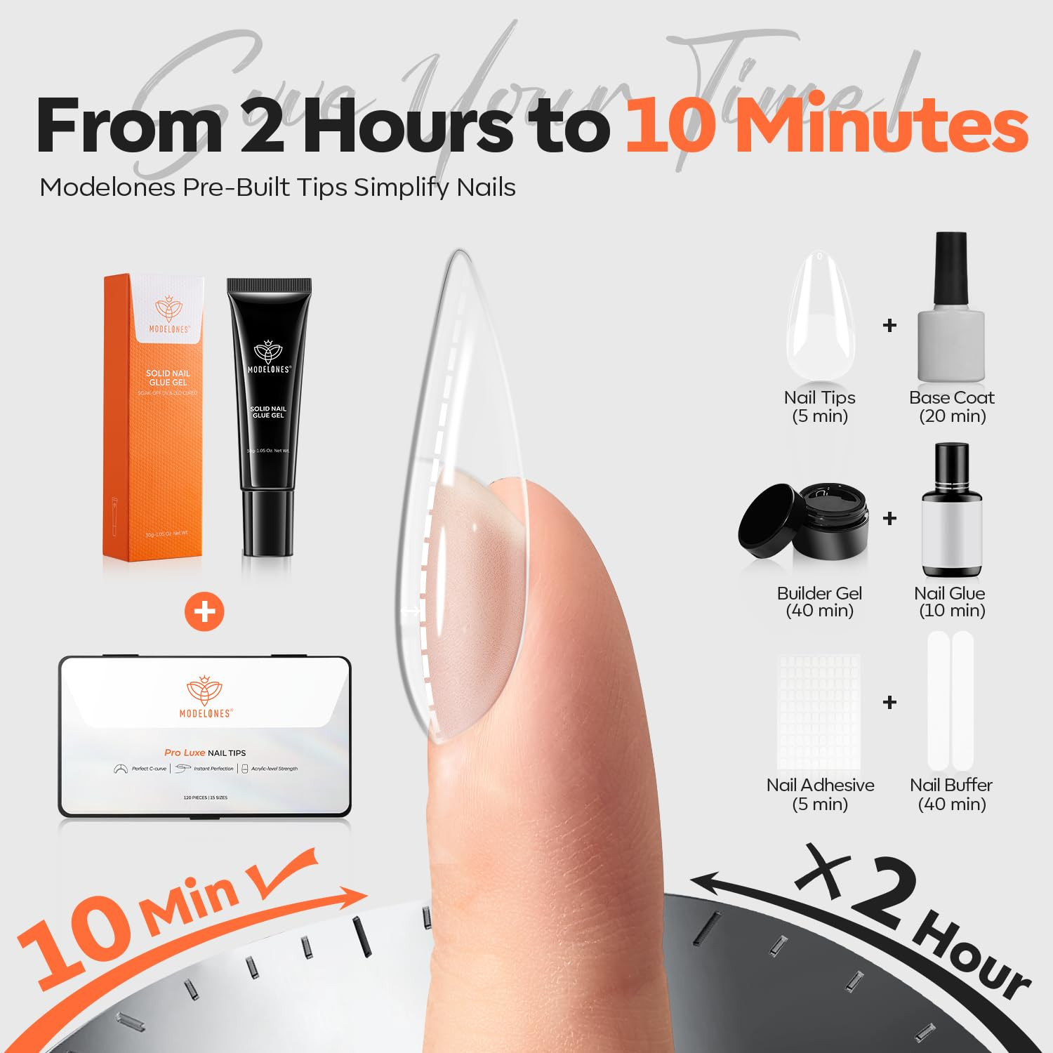 Pro Luxe Instant Nail Apex Tips 15 Sizes, Medium Almond Extension Gel Tips Pre-B