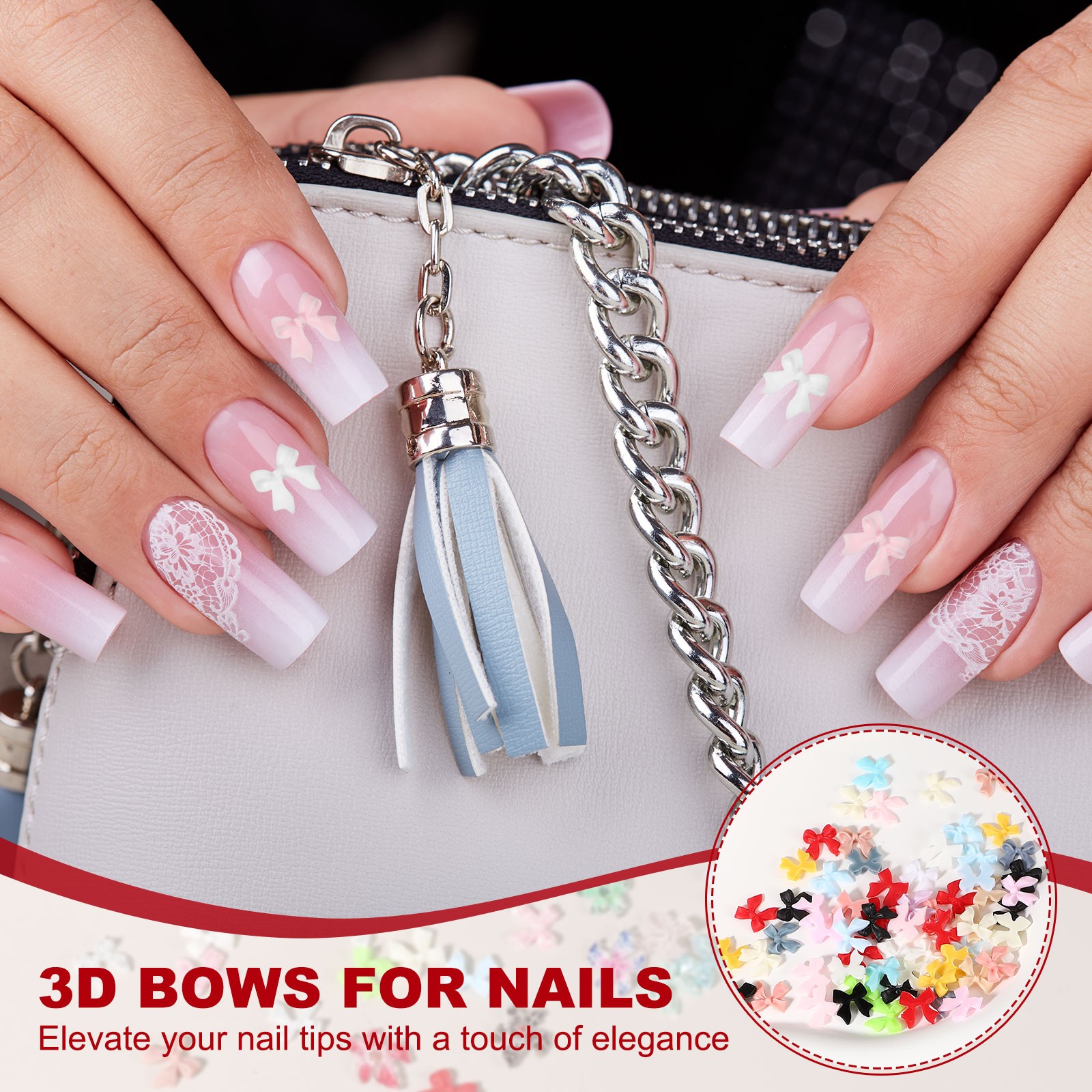 Nail Bows, 3D Flowers for Nails for DIY Manicure 100 Pcs Light Pink