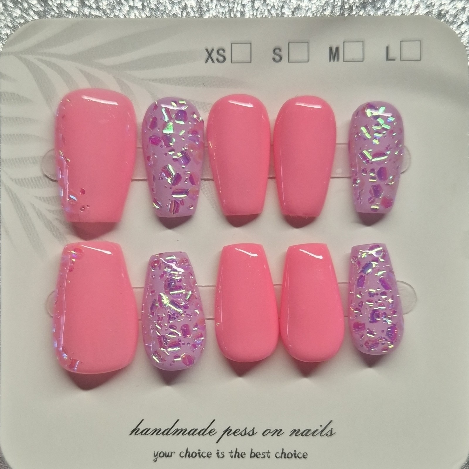 Pink Purple Glitter Coffin Press-On Nails Set Pre-Designed Full Cover
