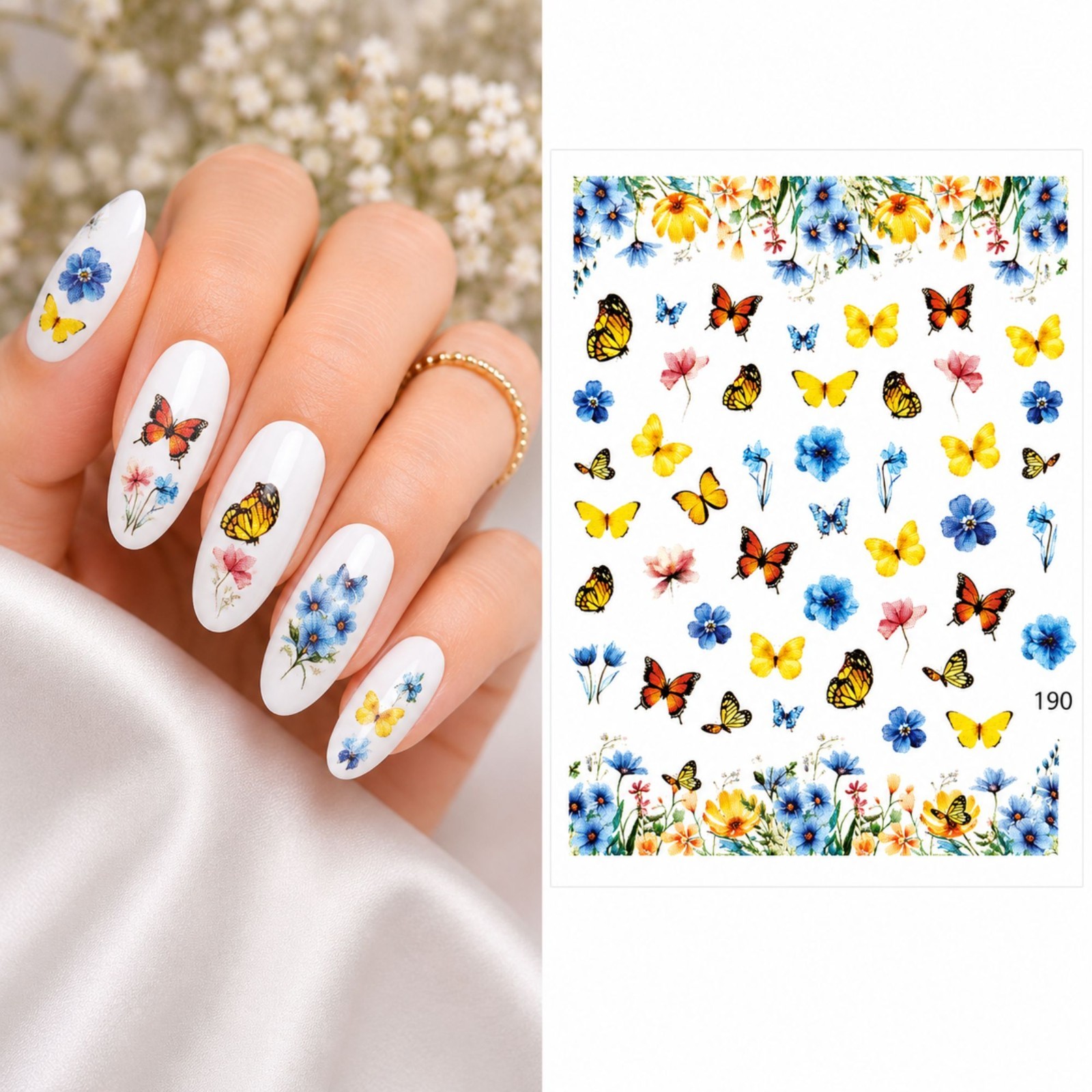 Yellow Butterfly Water Transfer Nail Sticker Wild Spring flower Decal Manicure