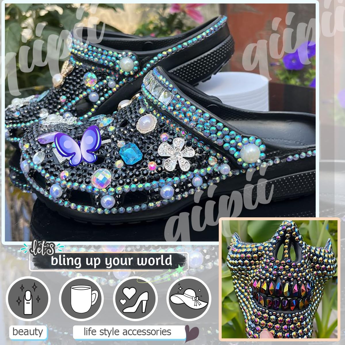 qiipii 3mm-8mm Black Flatback Pearls and Rhinestones for Bedazzling Crafting …