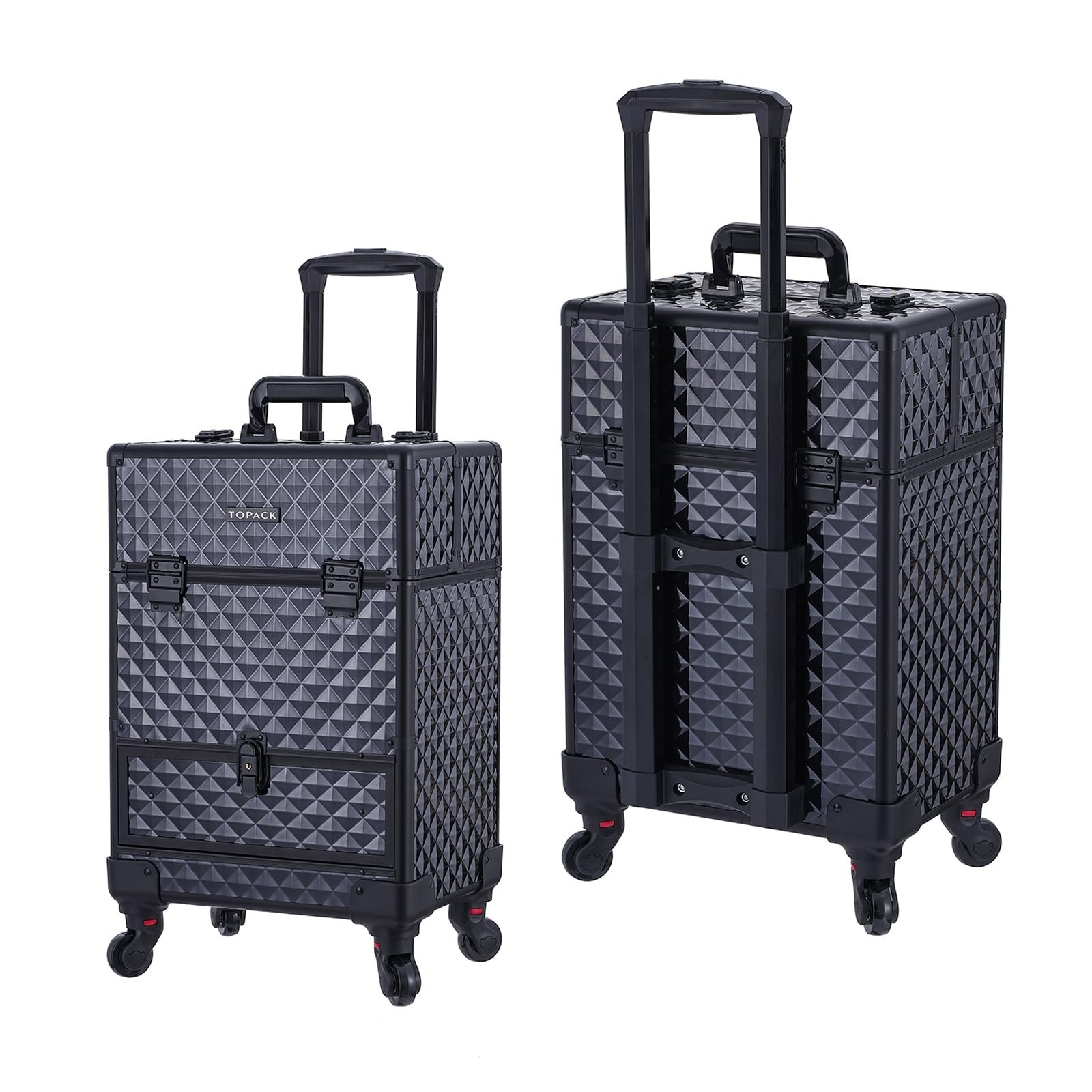 TOPACK Rolling Makeup Train Case,360°Rotaing Wheel Aluminum Cosmetic Case w