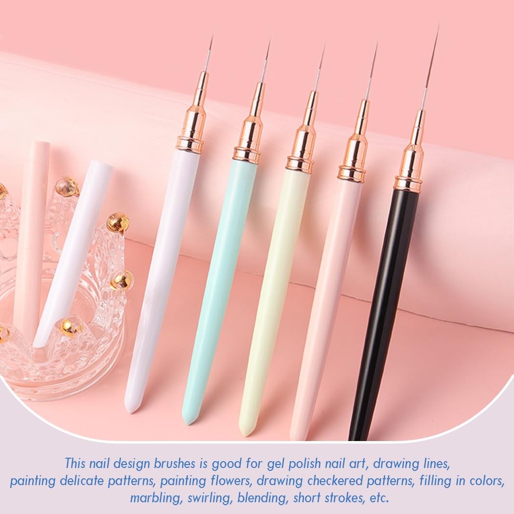 Nail Art Liner Brushes, 5Pcs Gel Polish Painting Art Design Pen Set Striping
