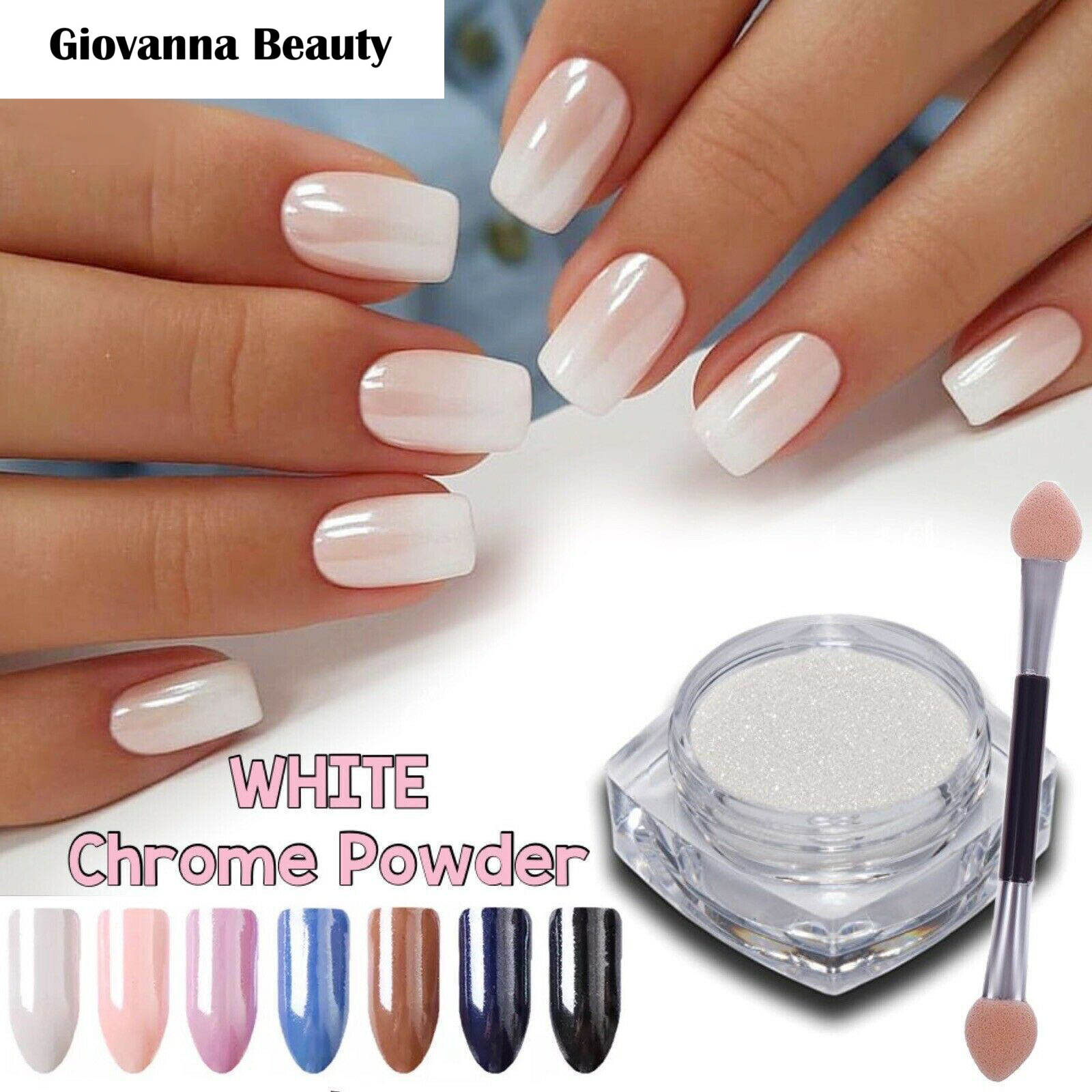 WHITE CHROME POWDER Matte Pigment Pearl Nails Glazed Donut Crystal Shiny Dust