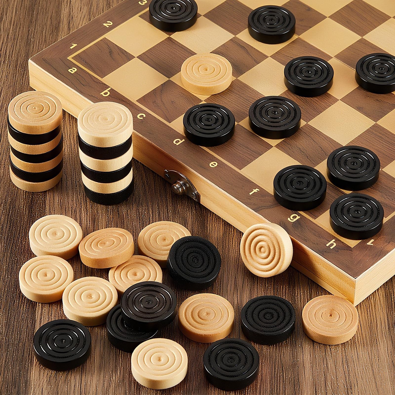Sumind 48 Pcs Wooden Checkers Pieces 1.06 Inch Checker Black, Natural