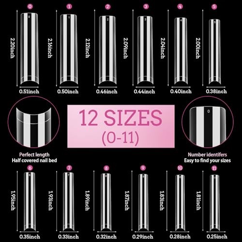 504PCS 3XL Square Nail Tips No C Curve, Extra Long Straight Square Half Cover