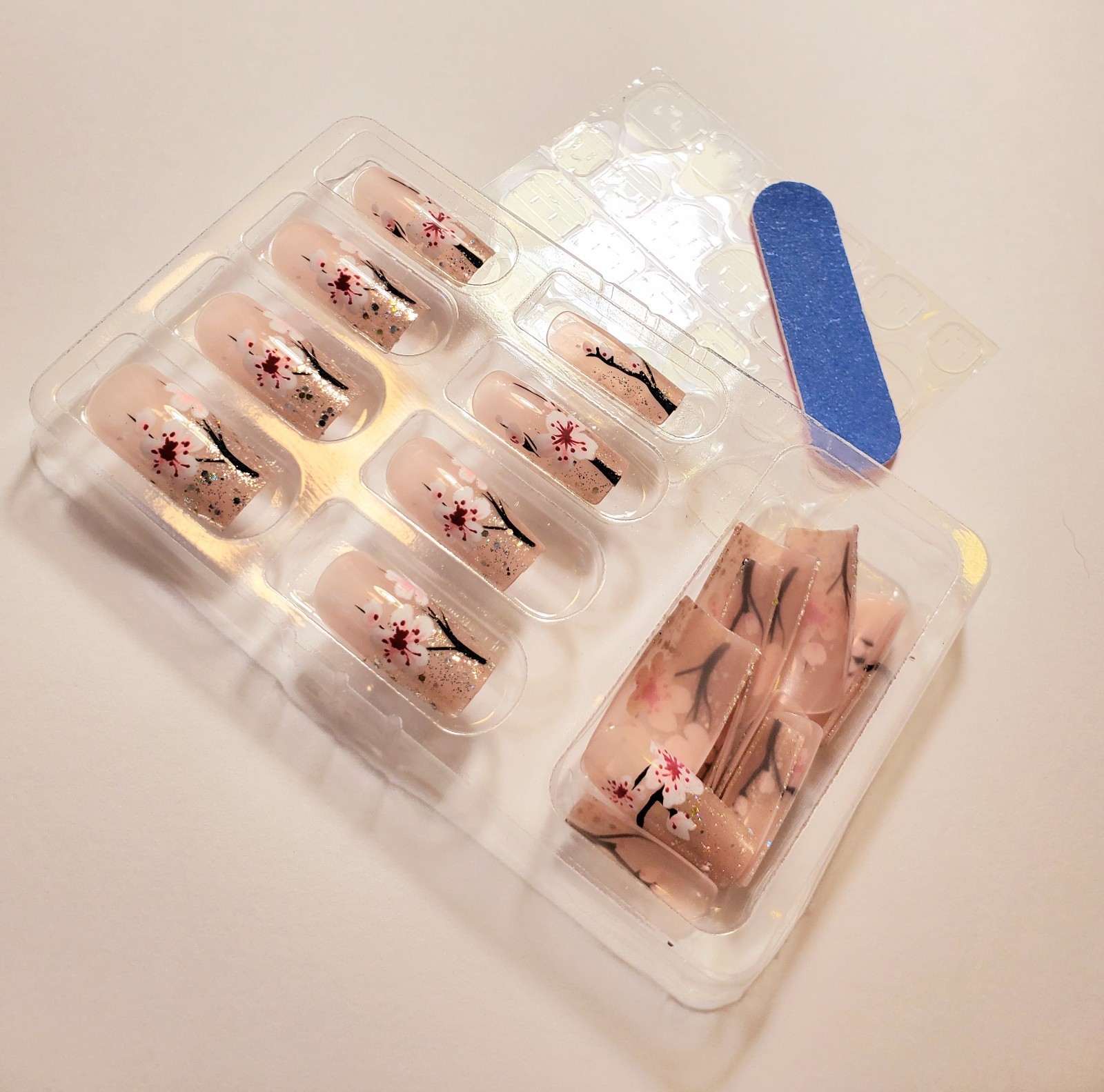Cherry Blossom Press on Nails, 24 long with adhesive tabs