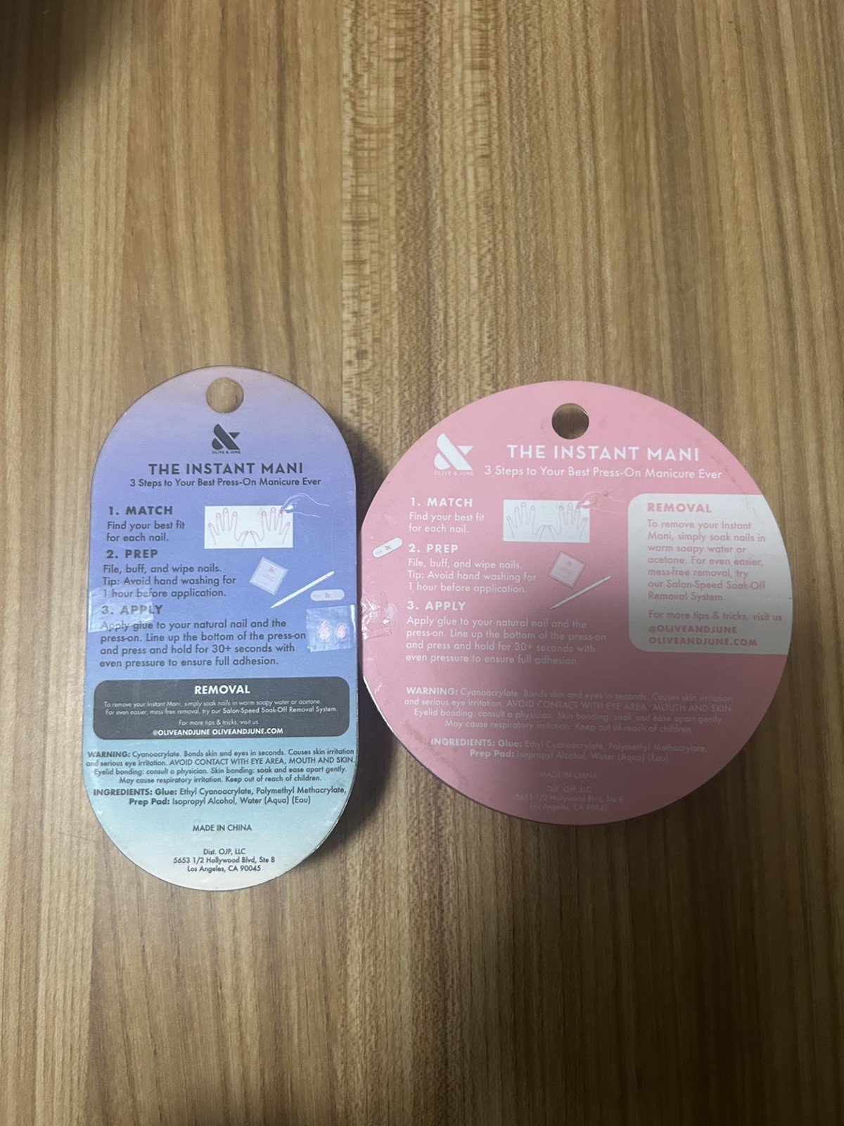 Olive and June press on Nails. 2 Sets. Round Short Pink. Stiletto Medium French