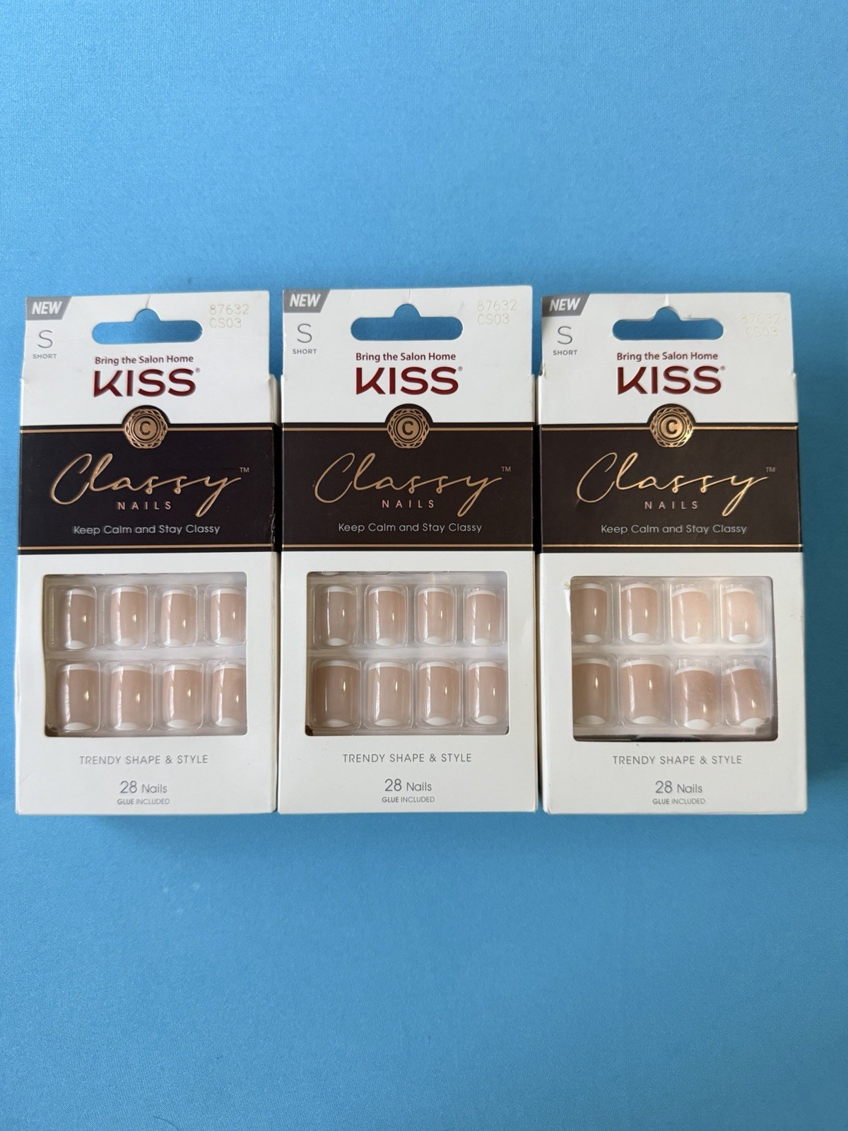 KISS Classy Nails 87632 Short Length Trendy Shape 28 Nails ea New In Box X 3
