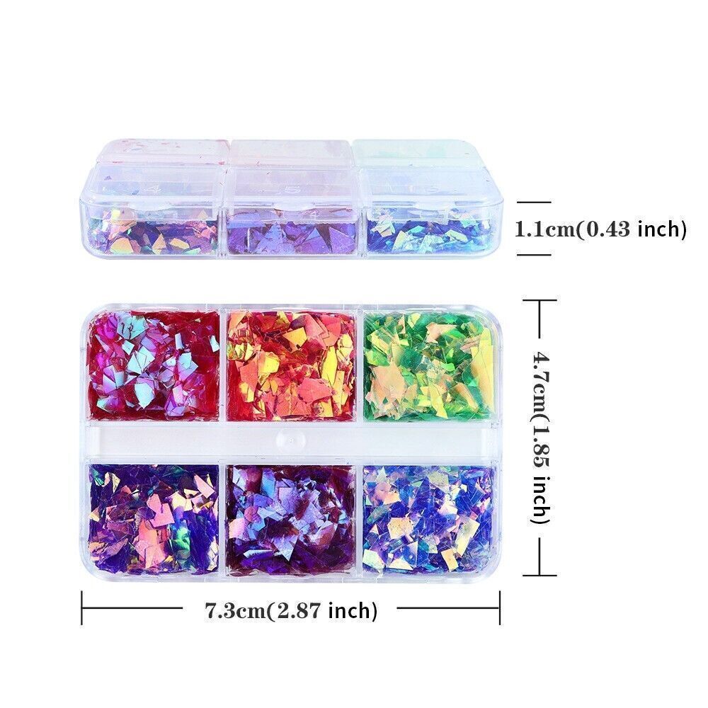 6 Grids Nail Sequins Irregular Colorful Glitter Nail Glass Paper Nail Flakes DIY