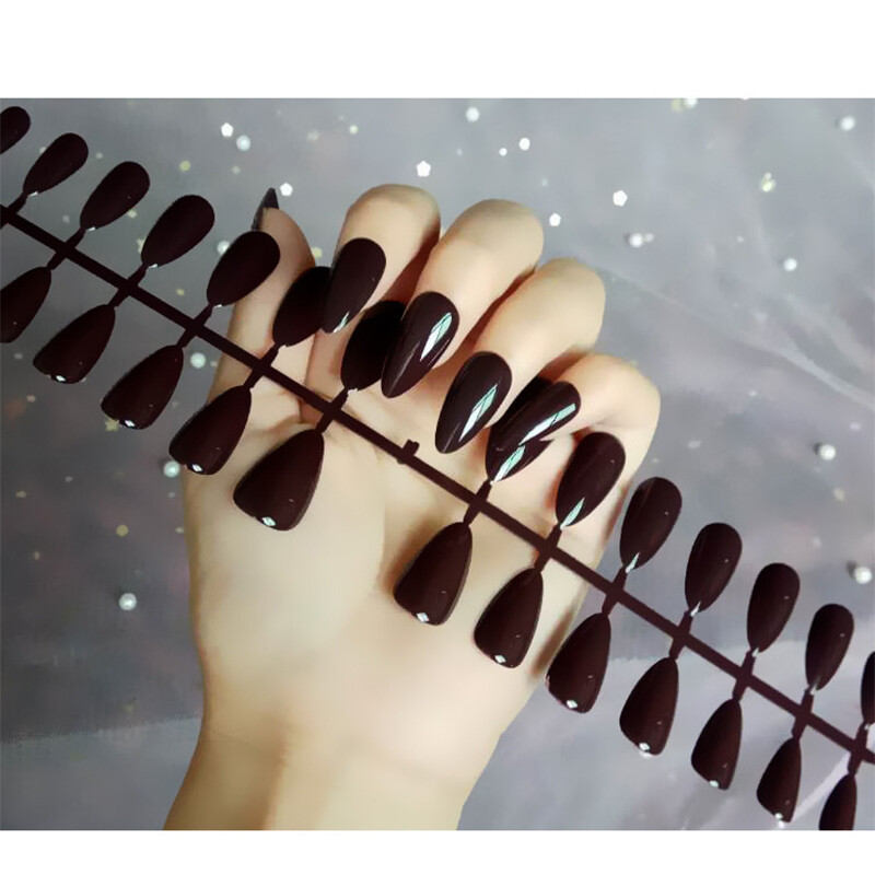 28Pcs False Nail Almond Armor Long Fake Nails Water Drop Patch Press on Nails