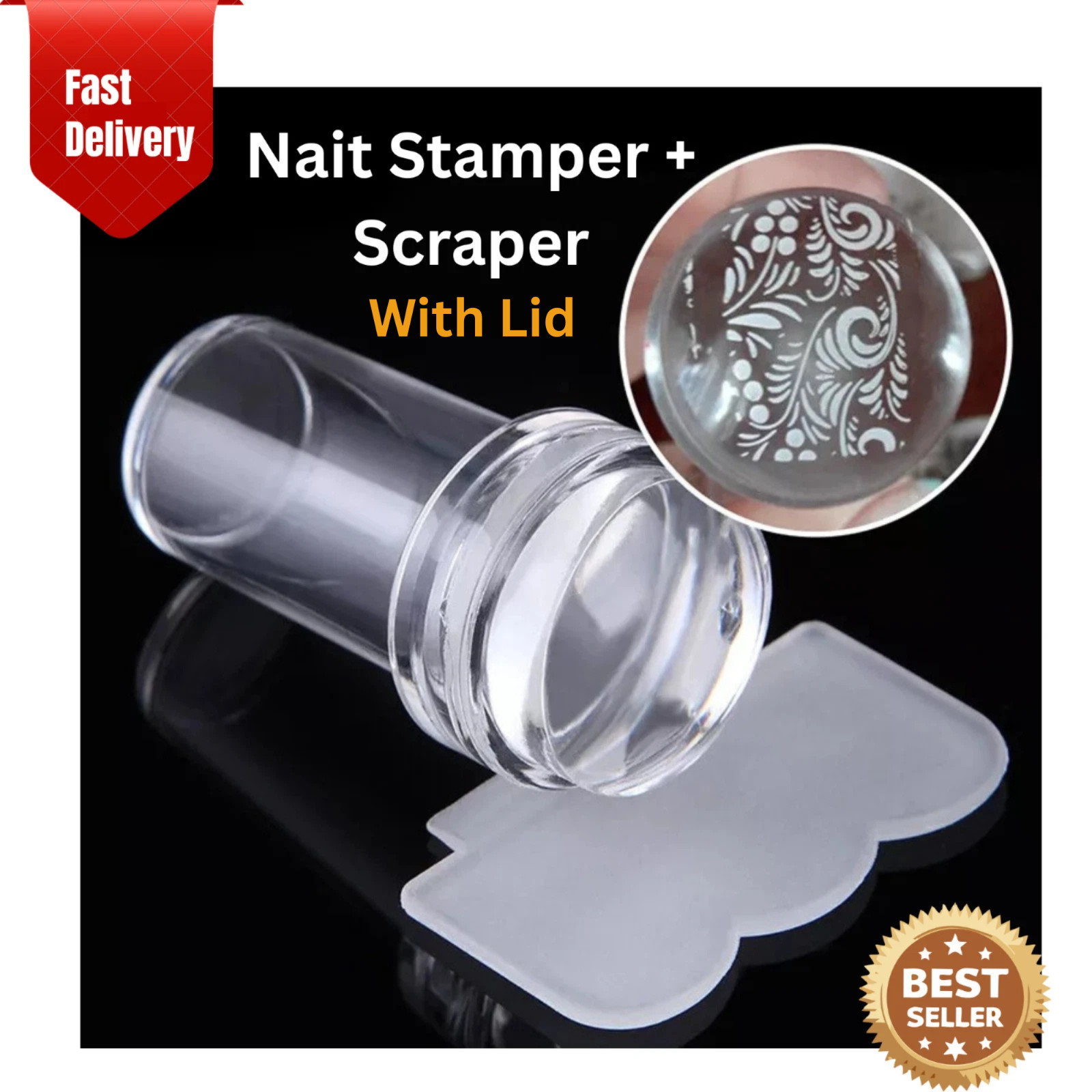 French Nail Art Stamper Silicone Jelly Tool with Scraper for DIY Manicure
