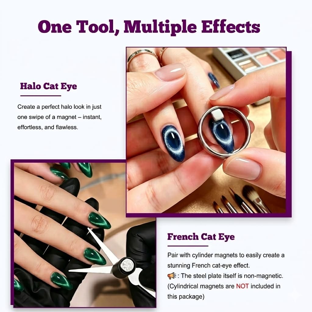 Cat Eye Magnet for Nails, 2-in-1 Strong Magnetic Nail Tool Set, Ring & Y-Shap…