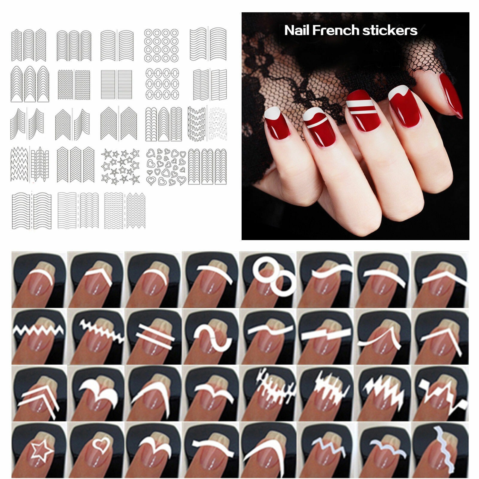 5 pk French Tip Guides Sticker Manicure Stripe Edge Nail Art Toes Decoration DIY