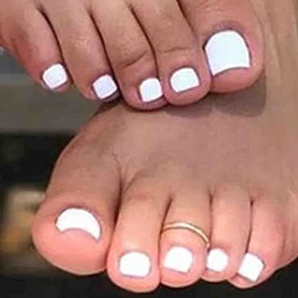 24 Silver Pink Chrome Toe nail press on nails kit w glue mirror shiny white