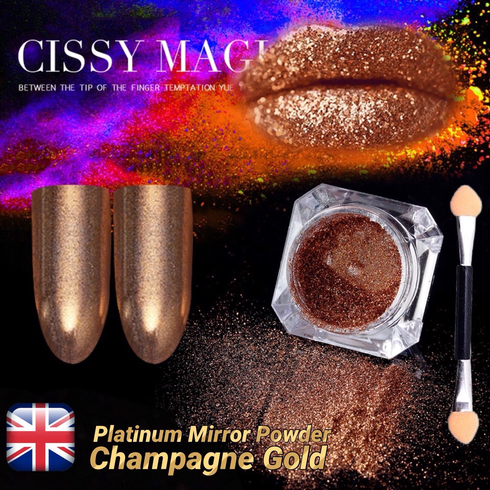 CHAMPAGNE CHROME MIRROR POWDER Platinum Nail Art Shining Rose Gold Effect (y2)
