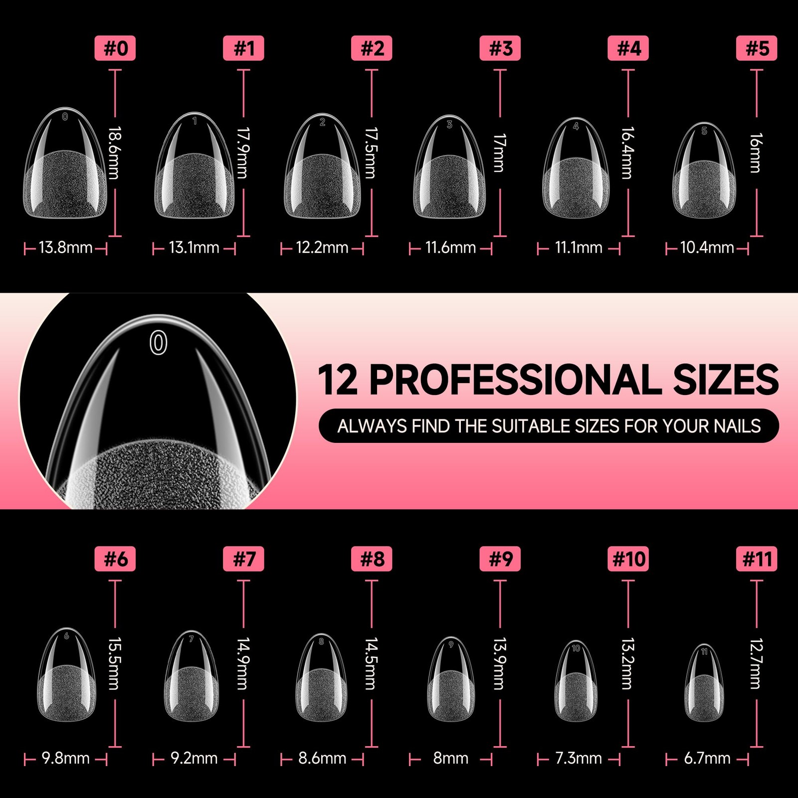 UNA GELLA Extra Short Almond Nail Tips 12 Sizes Short Almond Gel Nail Tips 120Pc