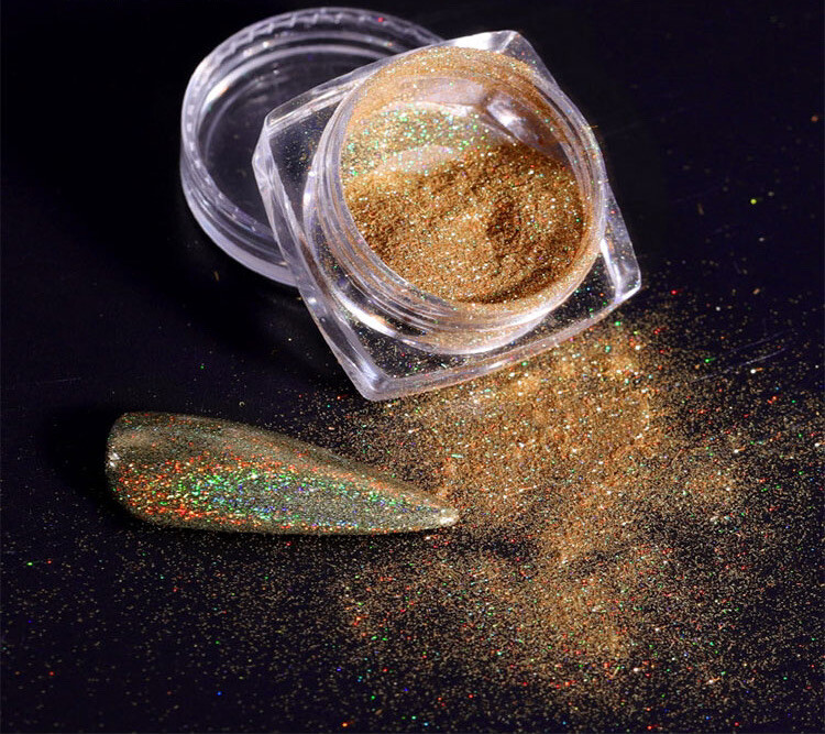 Holographic Gold Glitter Nail Powder Rainbow Shimmer Metallic Chrome Shiny Nails
