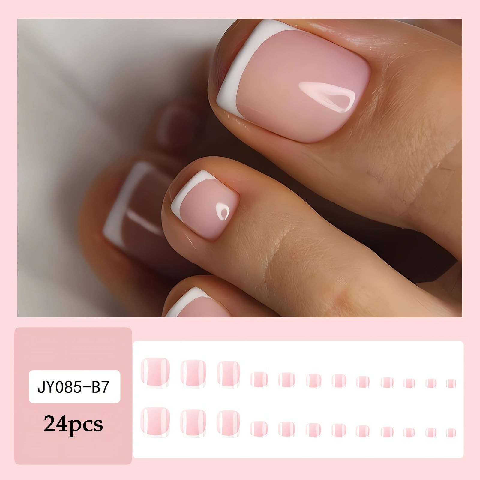 LPOODDNU French Tip Press on Toenails Short 0.04 Fl Oz (Pack of 24), White