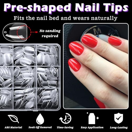 360pc Extra Short Oval Nail Tips Clear Fake Nails XS Round Almond Gel XS Oval