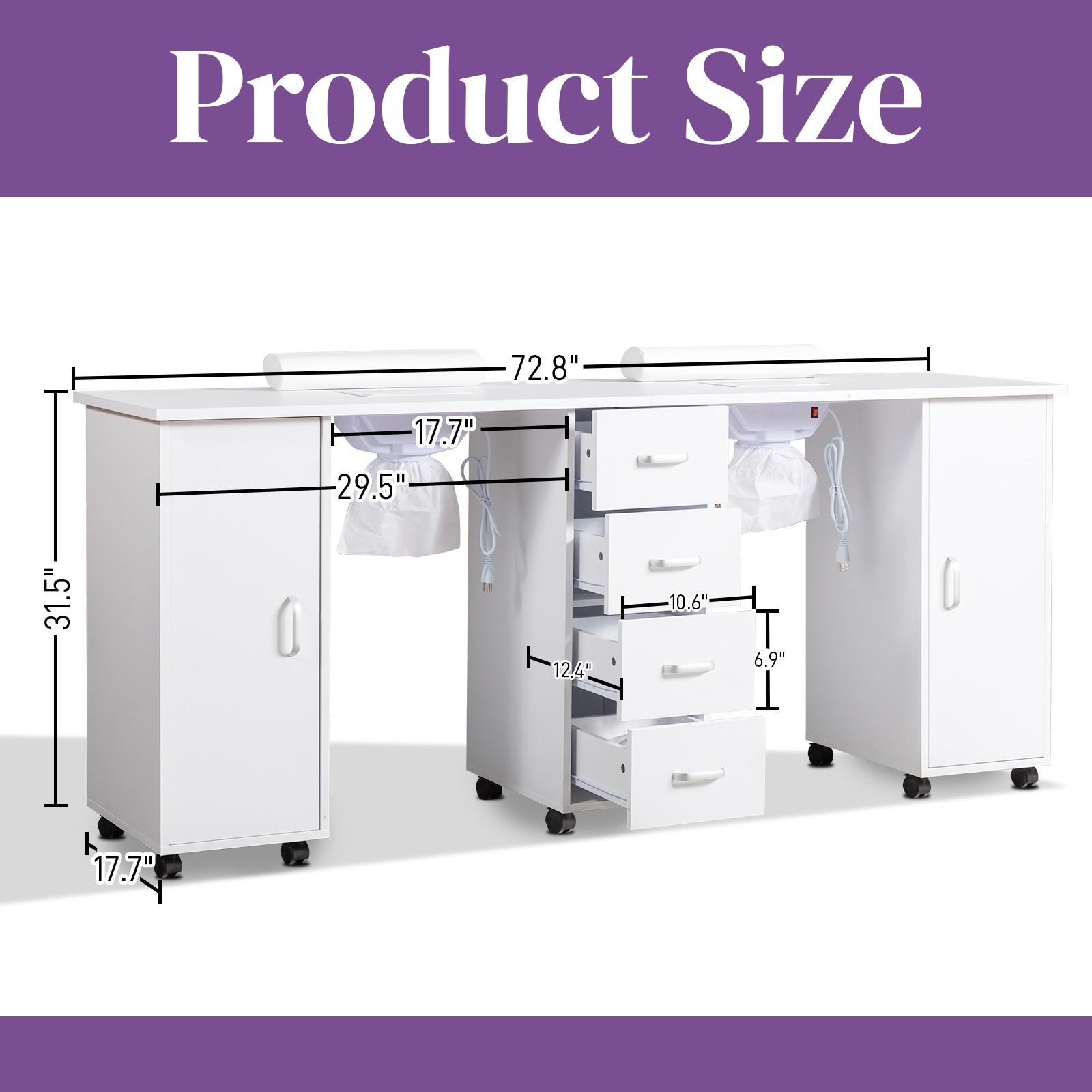 Double Manicure Table Nail Table for Nail Tech, Nail Desk Station Makeup Beauty
