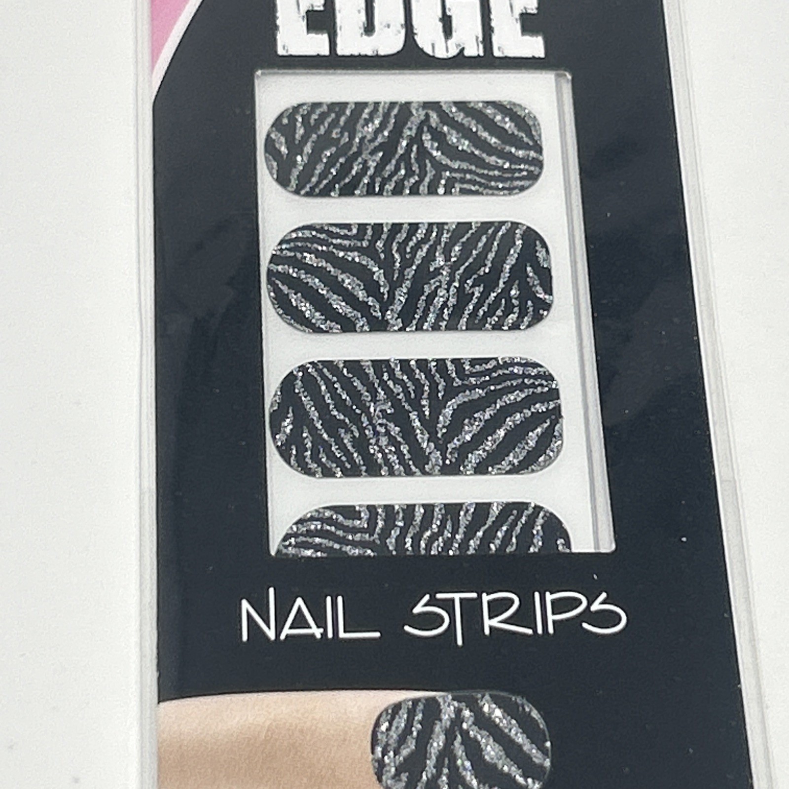 NEW Fing’rs Edge Zebra Nail Strips Art Stickers Glitter Silver Stripes #22592