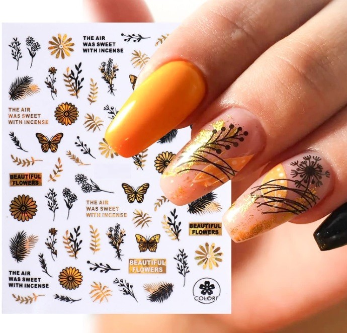 Gold Black Abstract Nail Art Stickers (Group 1)