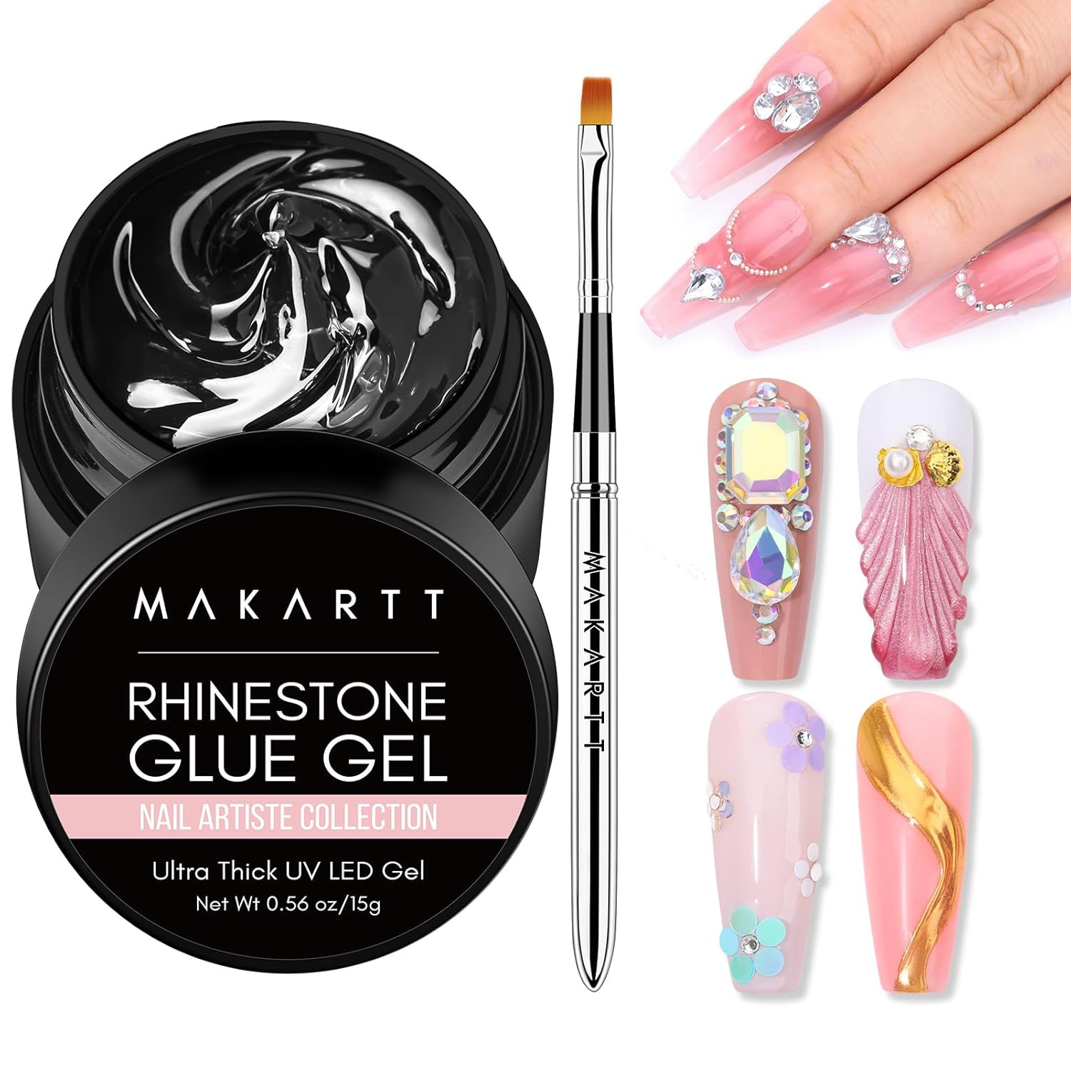 Nail Rhinestone Glue Gel, Upgrade Gel Nail Glue with Brush Pen Tip Super Strong