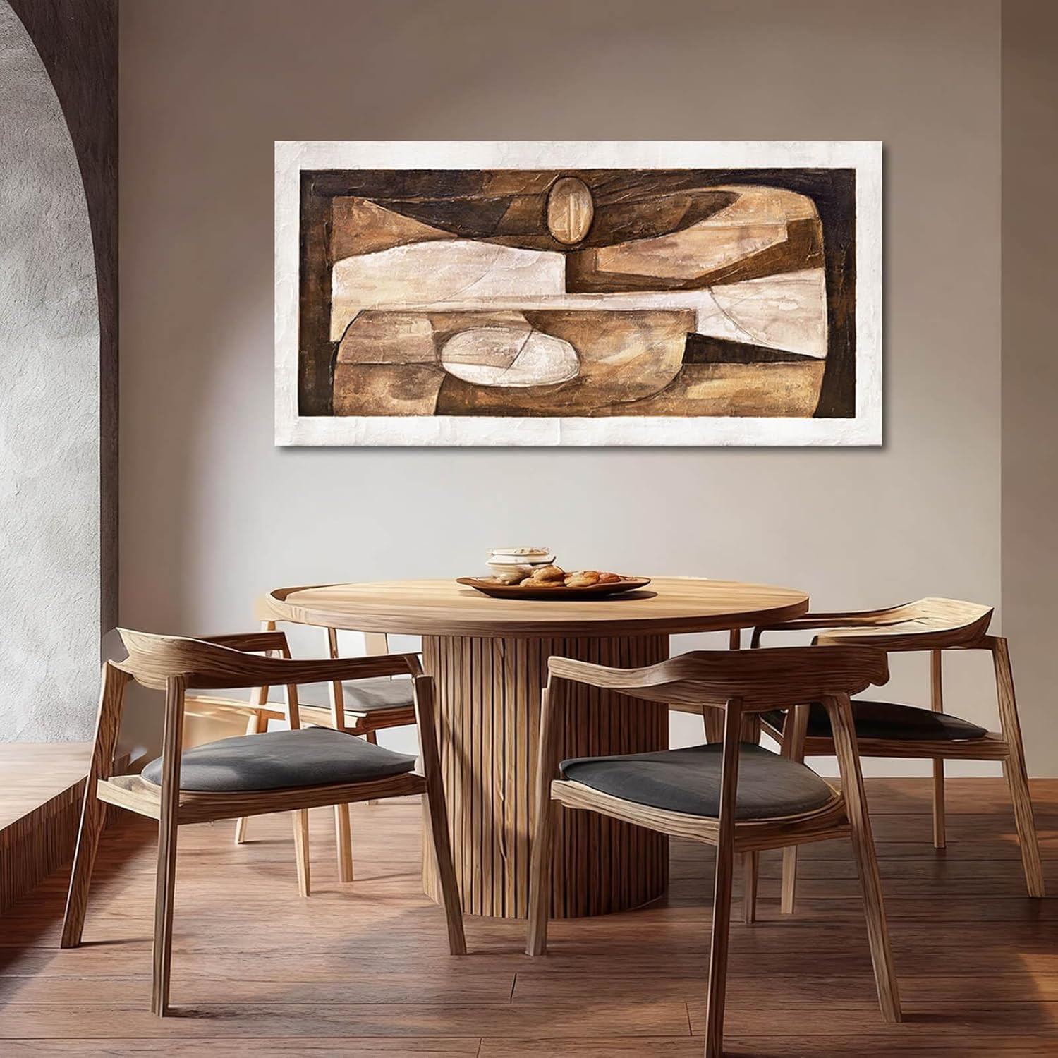 Geometric Tan Wall Art – Textured Gold Decor for Living Room & Office 24×48
