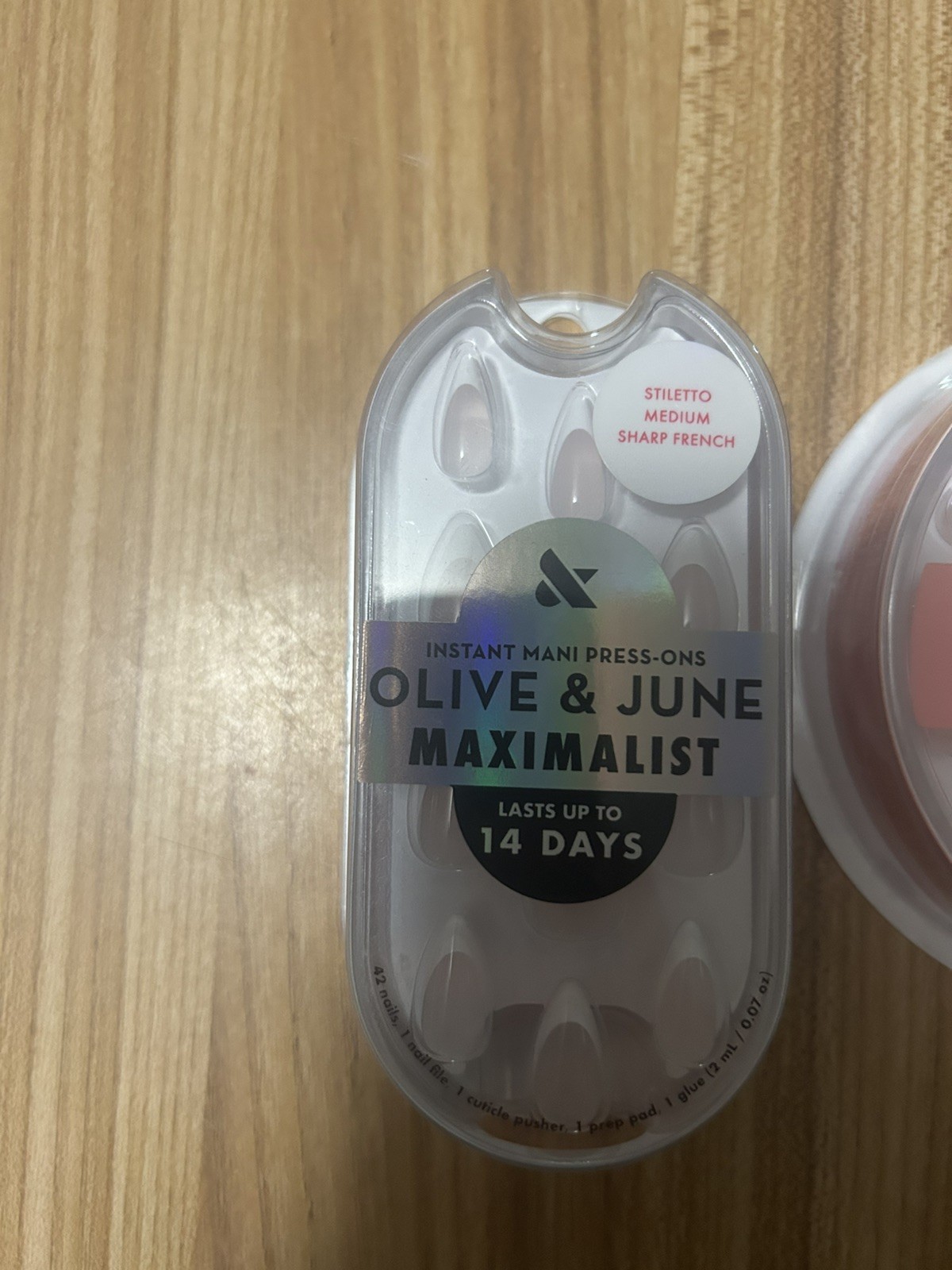 Olive and June press on Nails. 2 Sets. Round Short Pink. Stiletto Medium French