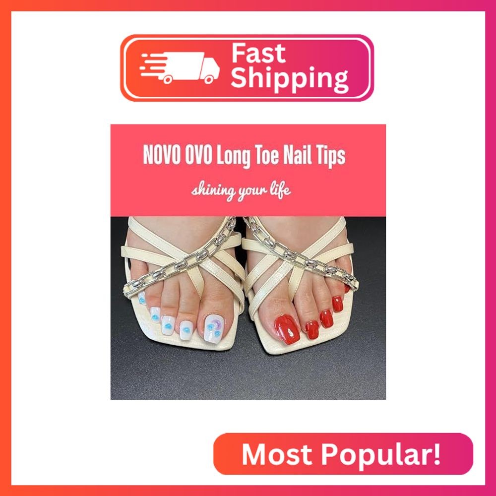NOVO OVO 120 pcs Long Toe Nail Tips Press on, Curved Full Cover Longtoes Claw, C