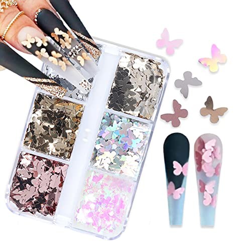 6 Grids Holographic Butterfly Nail Art Glitter Sequins 3D Sparkly Laser